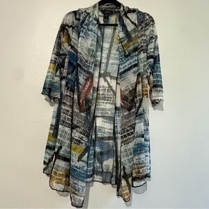 Ali Miles Colorful Abstract Light Open Kimono. Sz L.
